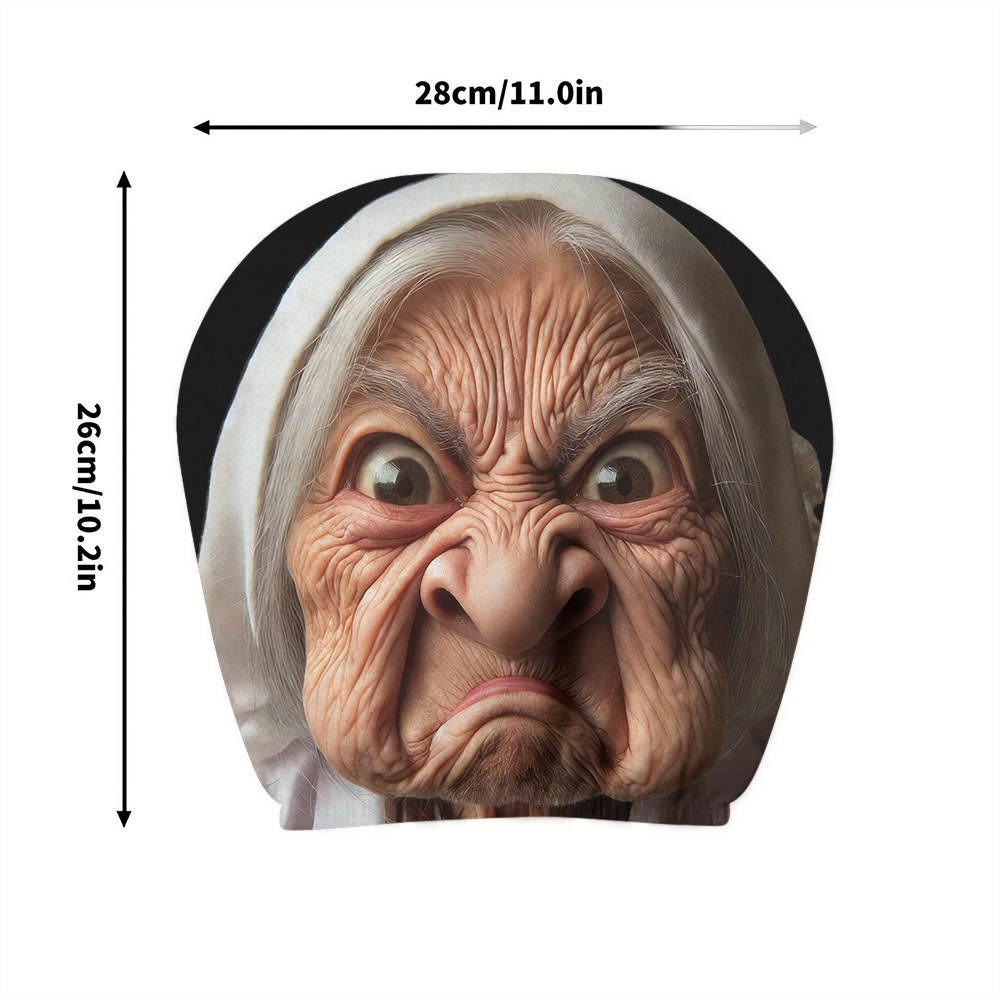 Car headrest cover with a fun old lady face personalized print, universal car pillowcase, can be customized with labels and made according to provided images