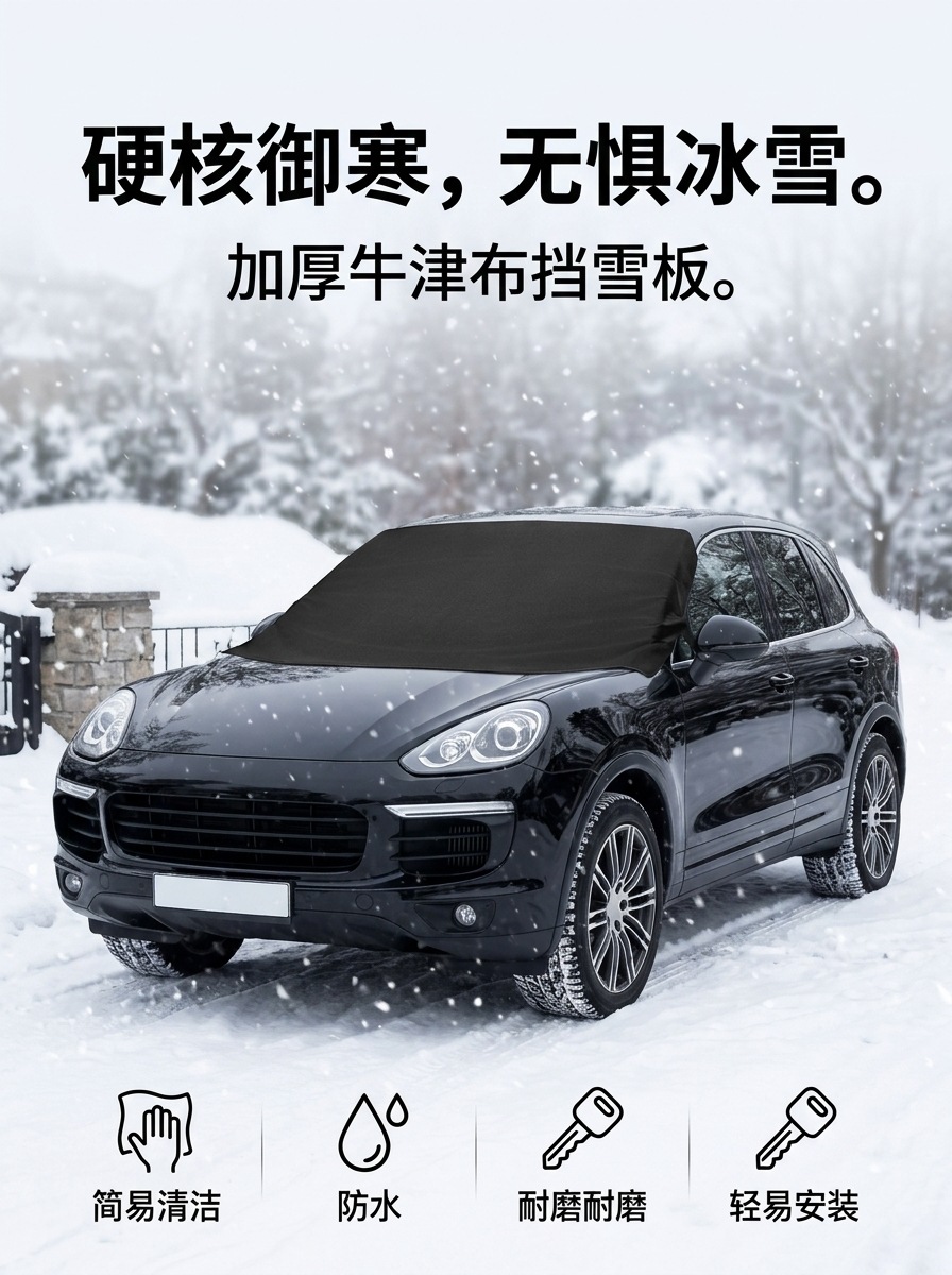 Universal Car Snow Cover, Sunshade, Sunscreen, Heat Insulation Front Snow Cover, 600D Heavy-Duty Waterproof Car Cover, Half-Cover Snow Shield