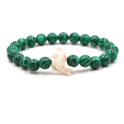Foreign Trade Amazon Cross-Border Black Matte Green Amazonite Bracelet Fashion Men and Women Dolphin Elastic Couple Bracelet Wholesale