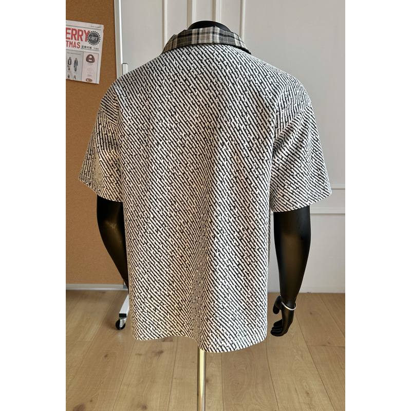 American-style Two-piece Plaid Patchwork Short-sleeve Men's Polo Shirt With Clean Fit And Half-length Sleeves_voghion.com