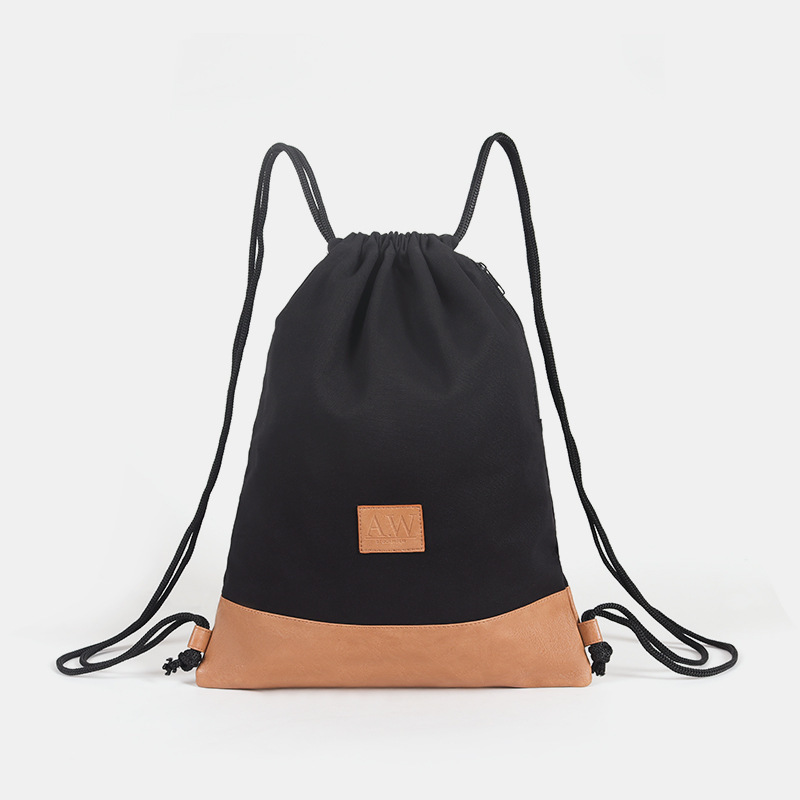 定制帆布束口袋drawstring bag加厚棉布抽绳袋背包拼接包印logo