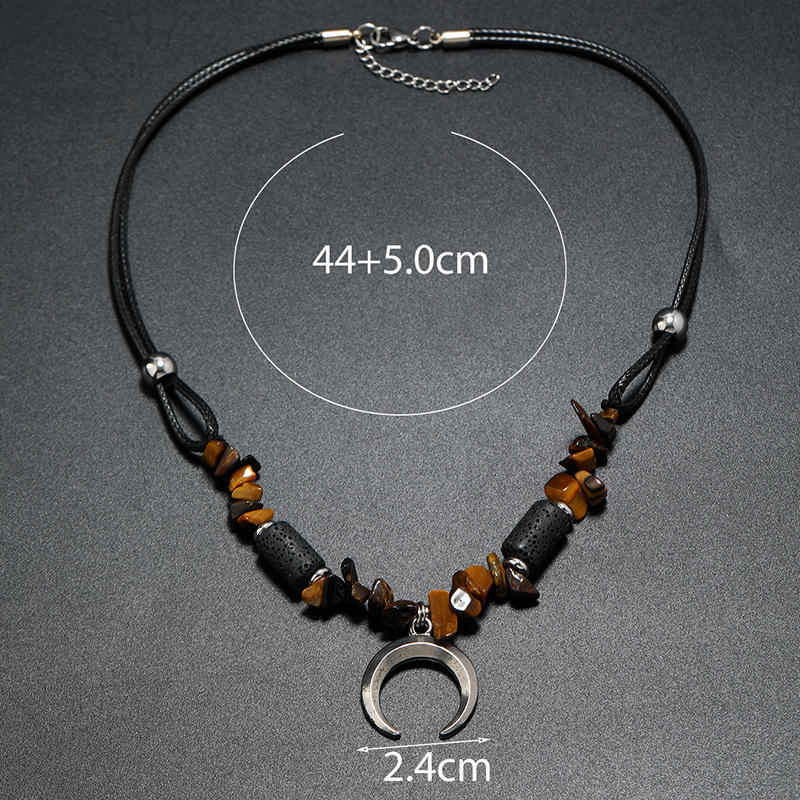Retro Bohemian Geometric Moon Alloy Natural Stone Glass Beaded Knitting Men's Necklace display picture 7