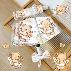 かわいいクリームクマの自動傘、女性用折りたたみ日傘、晴雨兼用、丈夫な日傘、UVカット日傘