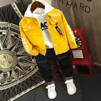Traje de primavera para niño Traje de bebé de tres piezas de mezclilla atractivo para niño_voghion.com