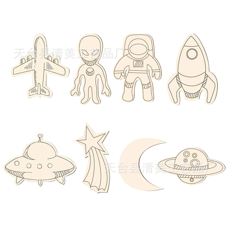 9 series del espacio exterior, piezas de madera, astronautas, formas alienígenas, imágenes para niños, adornos educativos, 27 piezas/set