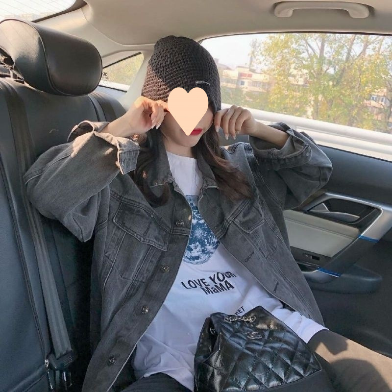 煙灰色牛仔外套女韓版寬鬆學生百搭潮2025春秋黑色牛仔衣