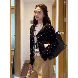 早秋新款韩系波点长袖针织开衫女秋季新款修身显瘦气质复秋冬爆款
