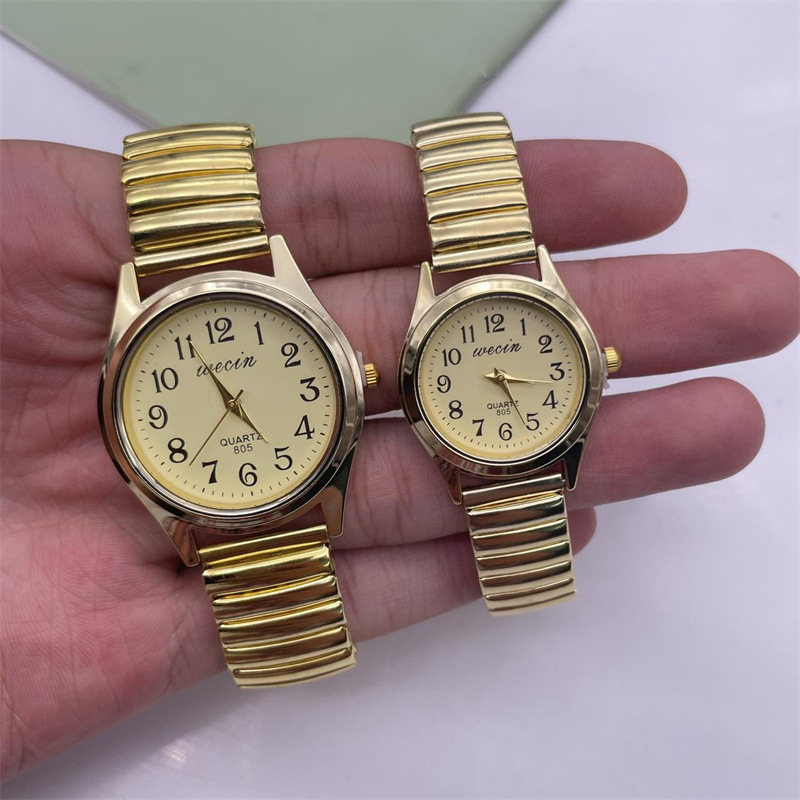 Middle-Aged and Elderly Watches for Men, Large Digital Discs, Women's Watches, Steel Straps, Spring Elastic Straps, Elderly Watches, Event Gifts, Quartz Watches for Men