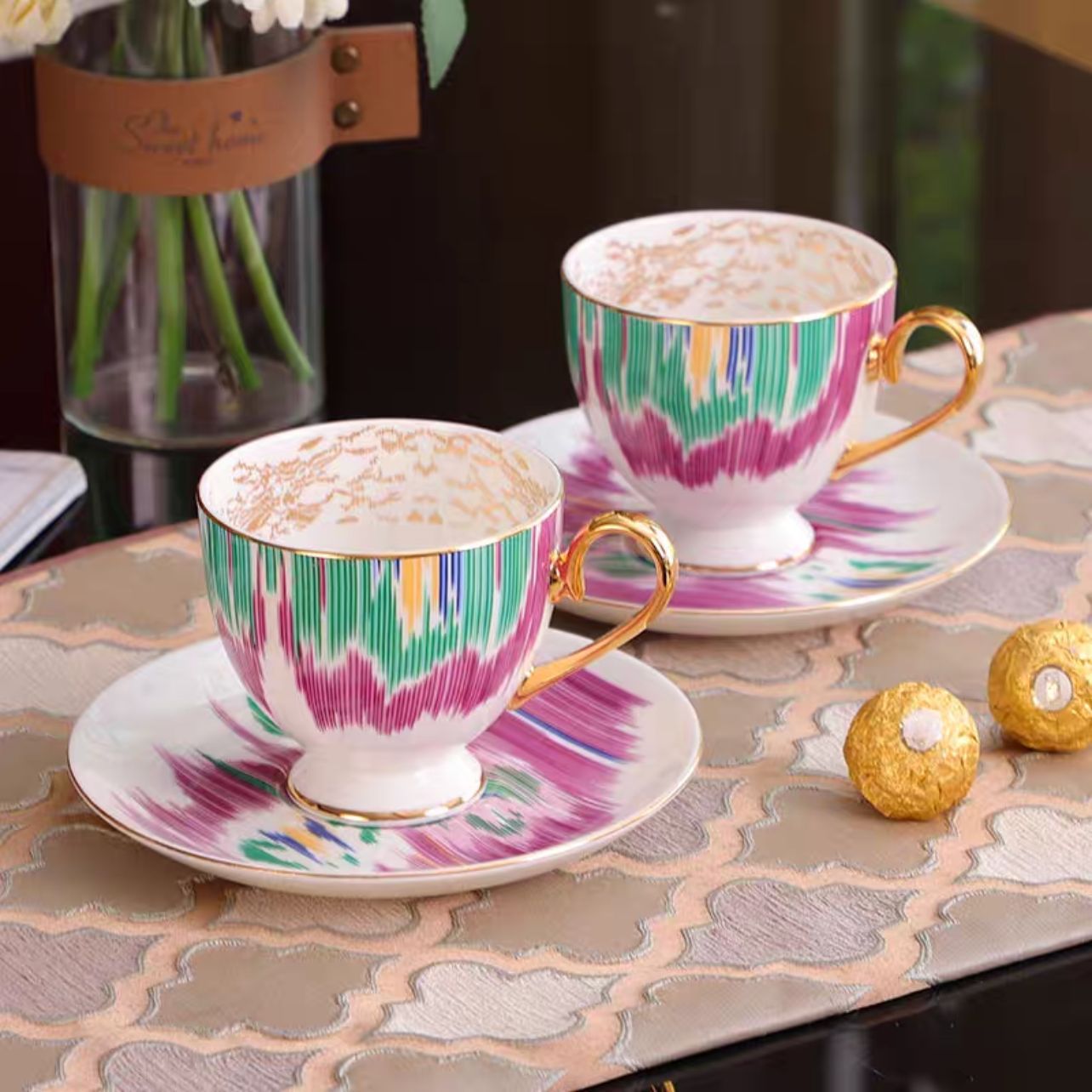 Corte europea transfronteriza retrógrada taza de café de porcelana casera doble taza de plato taza de cerámica taza de té de la tarde pareja