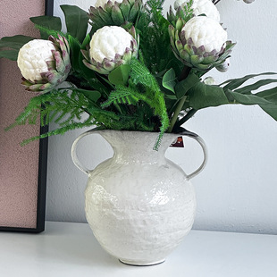 Jingdezhen Double-Eared Ceramic Hand-Painted Vase Green Plant Vase Home Living Room Tea Room Entrance Ornaments Flower Utensils