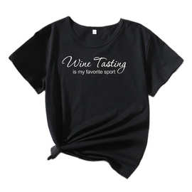 亚马逊独立站WINE TASTING夏季欧美字母时尚圆领短袖T恤批发