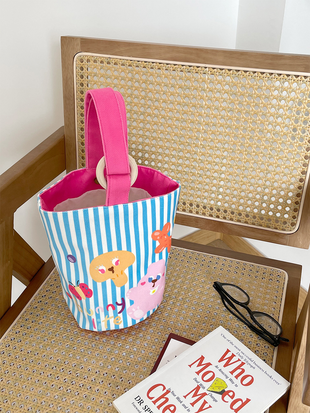 Lindo color de contraste de dibujos animados cubo bolsa de almuerzo portátil bolsa de trabajo lonchera bolsa portátil momia bolsa de mano que lleva bolsa de lona para las mujeres