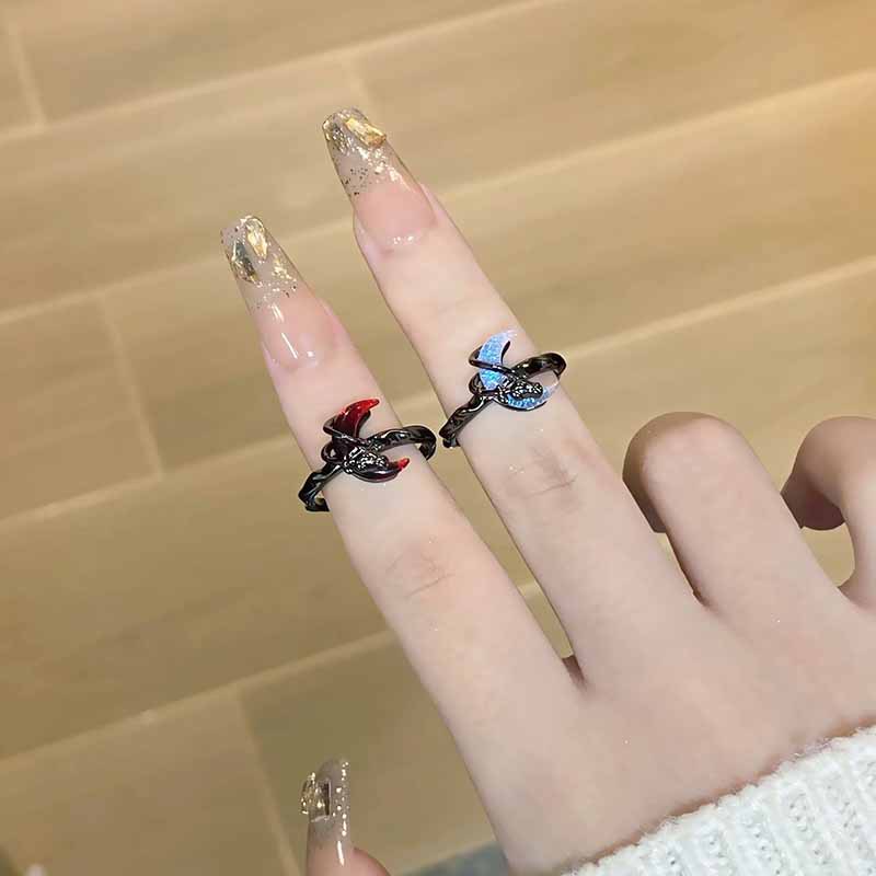 暗黑新中式騰日羞月高級感雙色開口戒指極簡小眾設計感復古指環