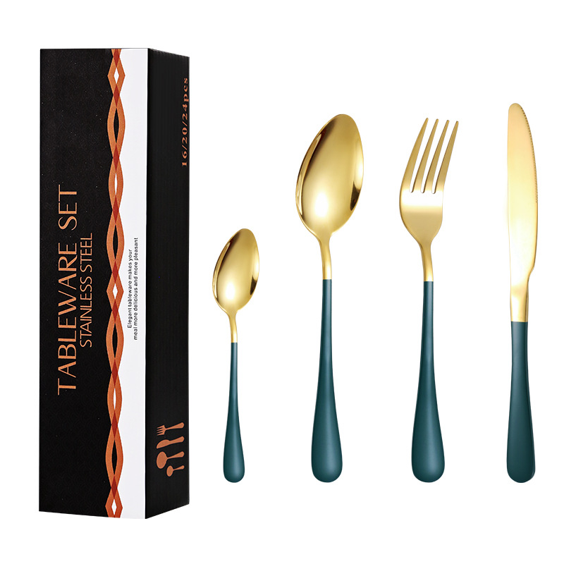 Amazon popular vajilla de acero inoxidable occidental 16 piezas traje 1010 cuatro piezas principales cuchillo, tenedor y cuchara traje de caja de regalo transfronterizo