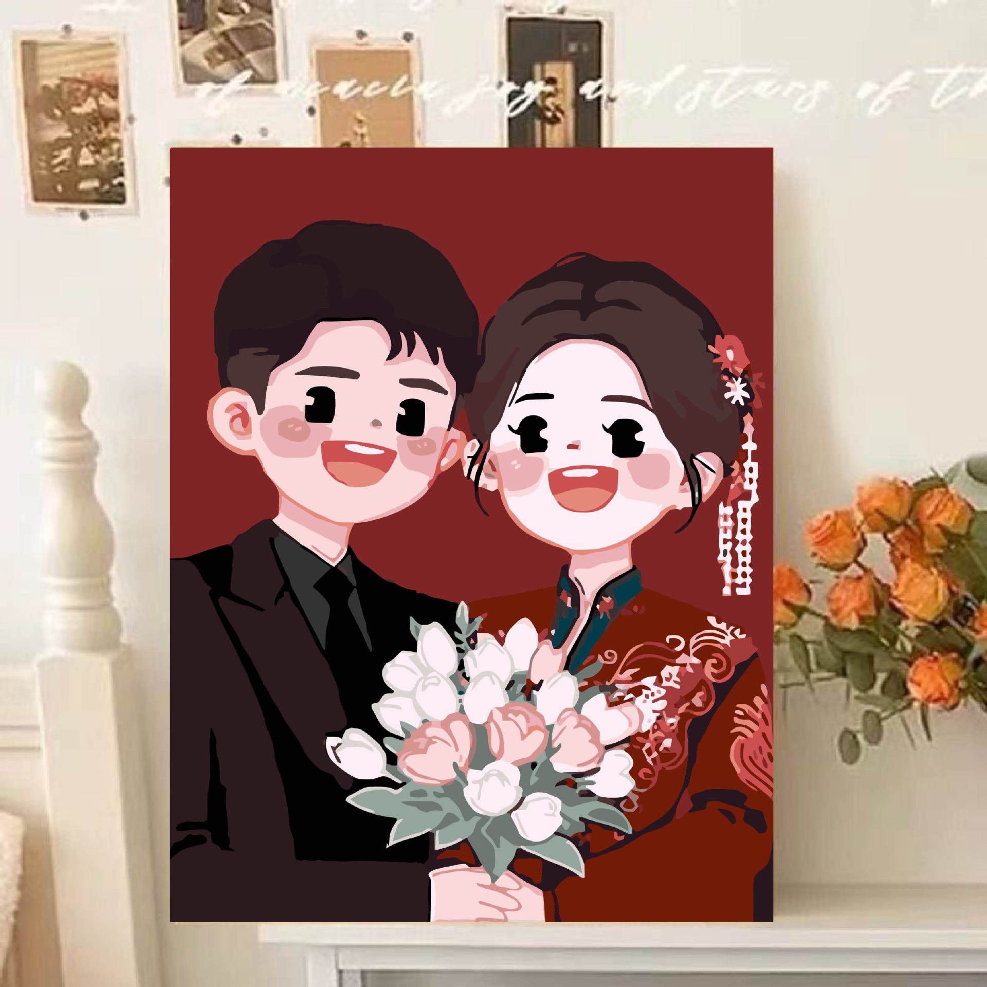 Casamiento digital didiy pintura a óleo de relleno pintura a óleo de curación paisaje pintado a mano flor decoración de sala de estar pintura colgante
