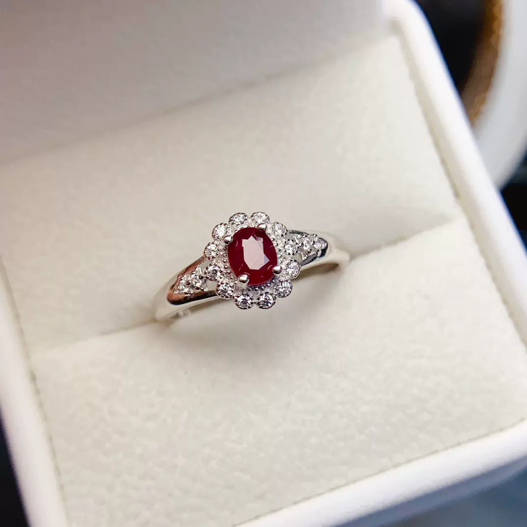 工厂批发爆款镀k金天然红宝石戒指S925银镶嵌主石4*5热销欧美高货