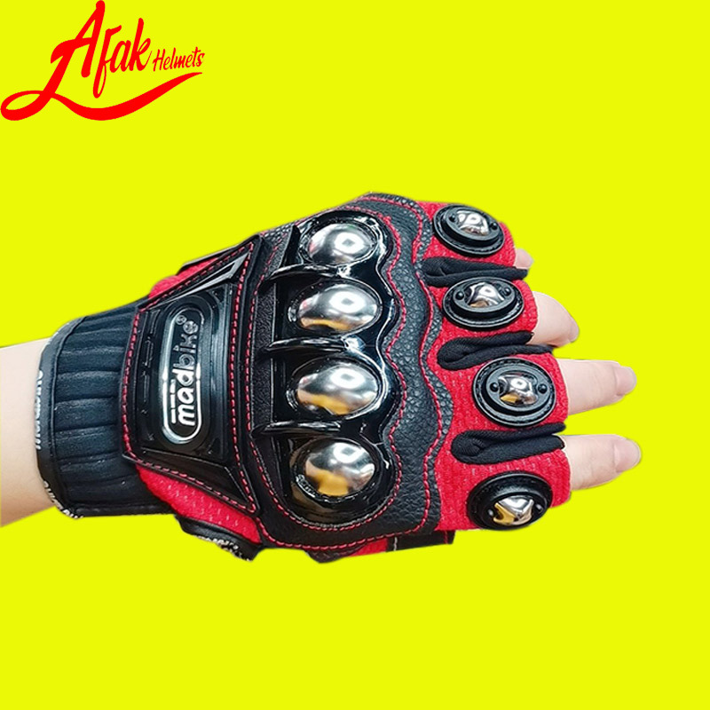 AFAK motocicleta guantes de acero inoxidable Shell engranaje protector motocicleta aleación moda medio dedo guantes