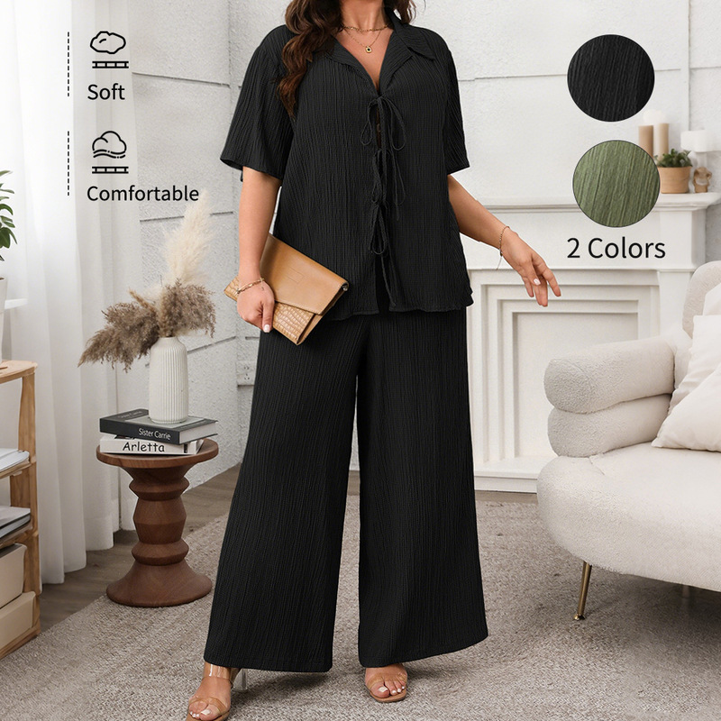 Cross-Border Amazon Fashion Women's Clothing 2025 Spring and Summer Export Elegant Casual Short-Sleeved Tops Knitted Pants Suit