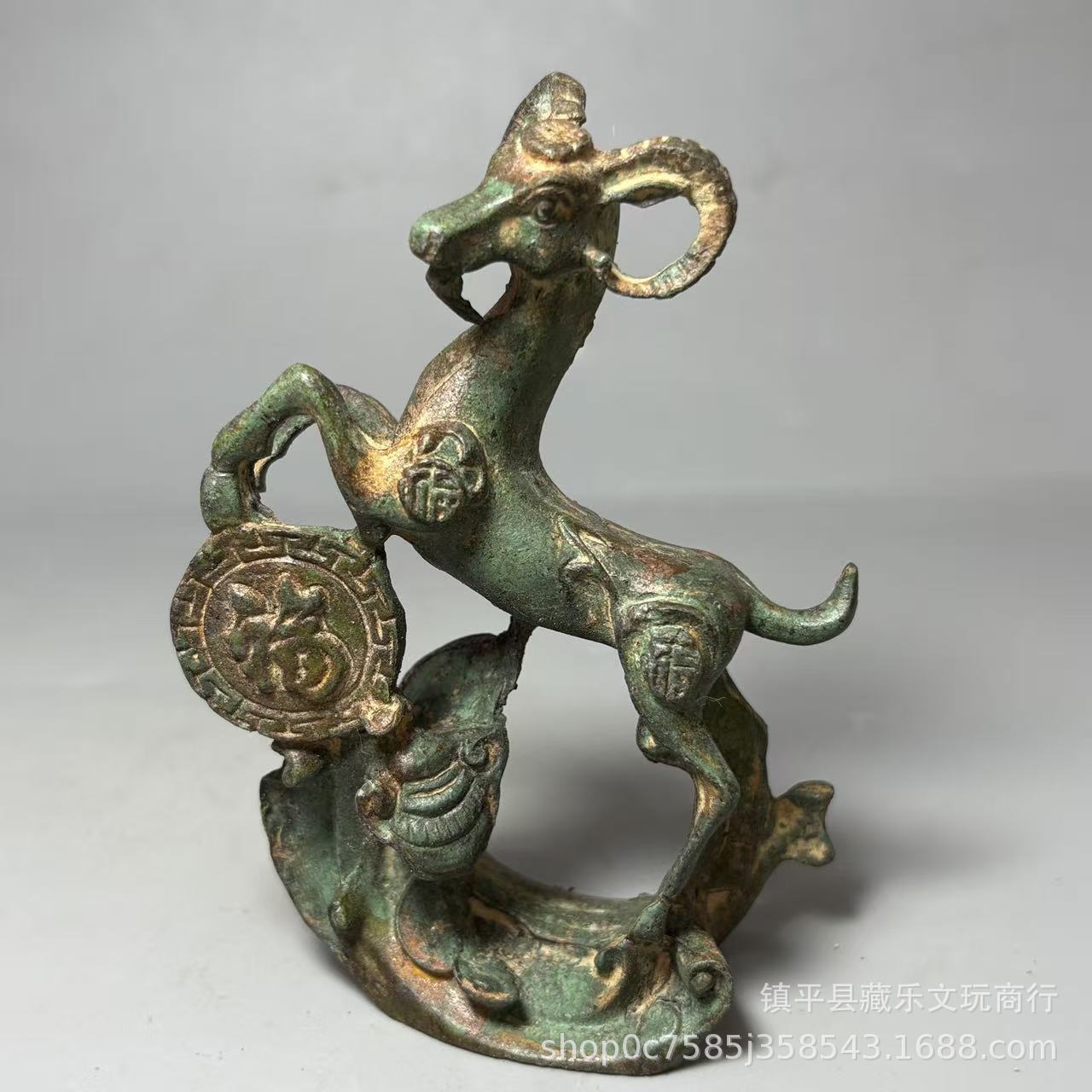 古玩福羊福马青铜器摆件纳福家居装饰品吉祥如意生肖羊马一件代发