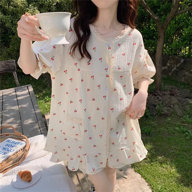 더블 짧은 작은 체리 버블 코튼