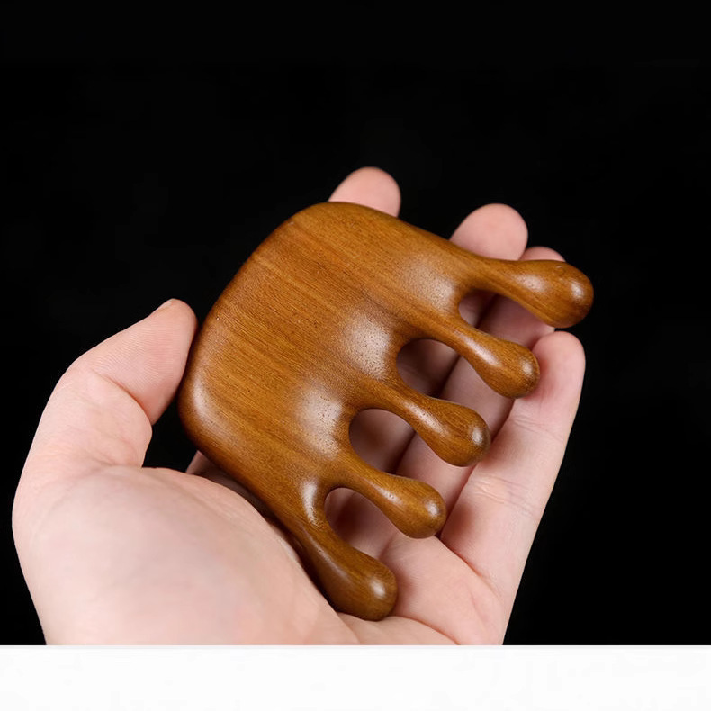 New Golden Sandalwood Massage Comb Big Teeth Round Head Meridian Wooden Comb Scalp Neck Scraping Acupoint Comb Shake Tone