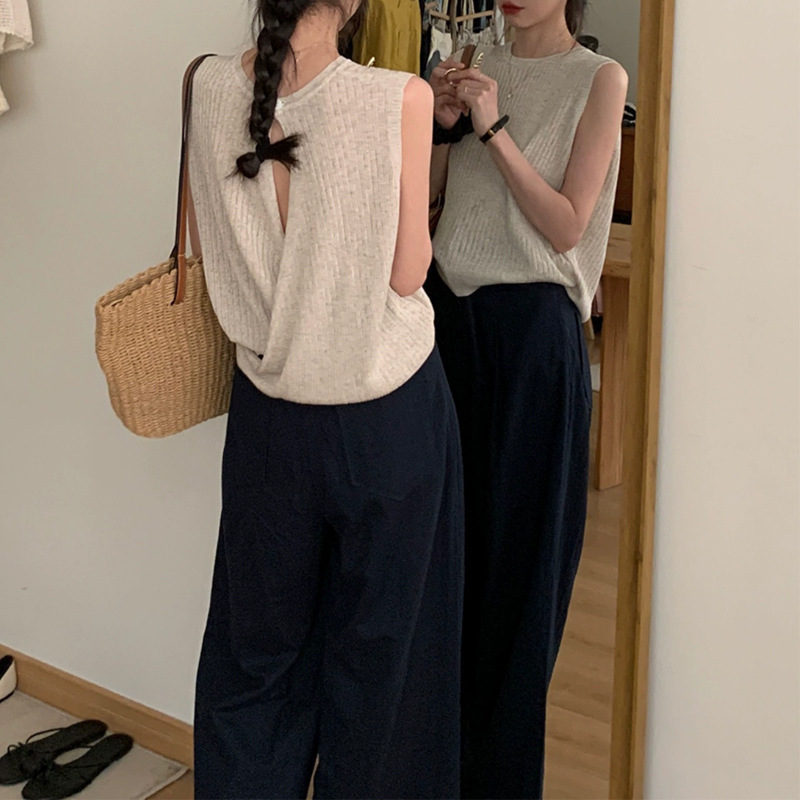 Casual Style Apricot Cross Knitwear for Women Summer 2025 New Design Backless Style Slimming Look Sleeveless Top