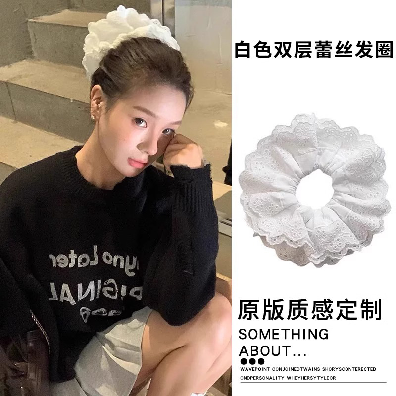 2025 nuevo estilo francés de alta calidad cabello de cabello de encaje blanco gran anillo de cabello para mujeres