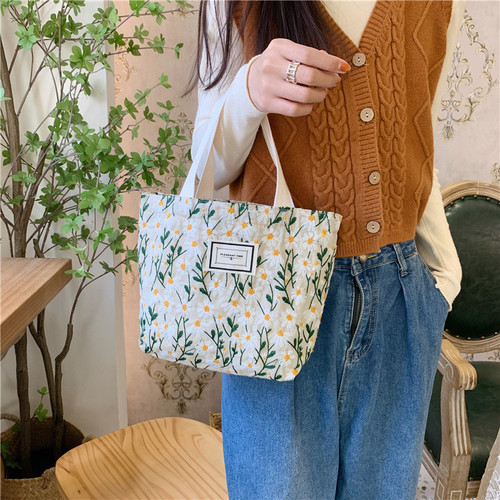 11262 INS Korean style sweet embroidered daisy flower handbag snack storage lunch bag hand mommy bag