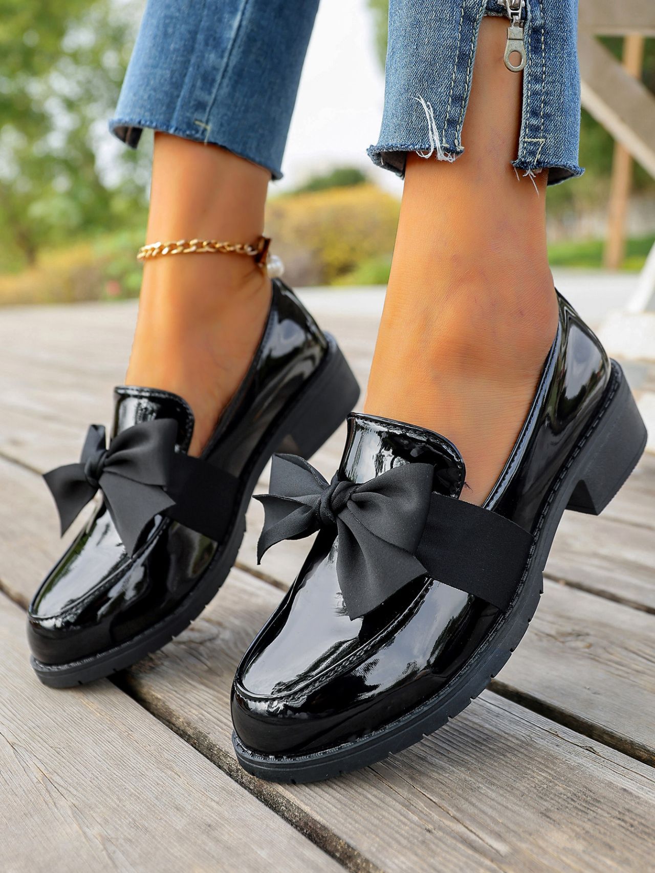 Damen-Retro-Schleifen-Lederschuhe, mittelhoher Absatz, britischer Stil, Frühling_voghion.com