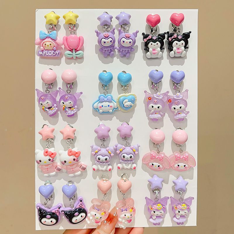 Children's Sanrio Ear Clips No Piercing No Ear Damage Girls' Kuromi Accessories New Cute Princess Earrings for Babies