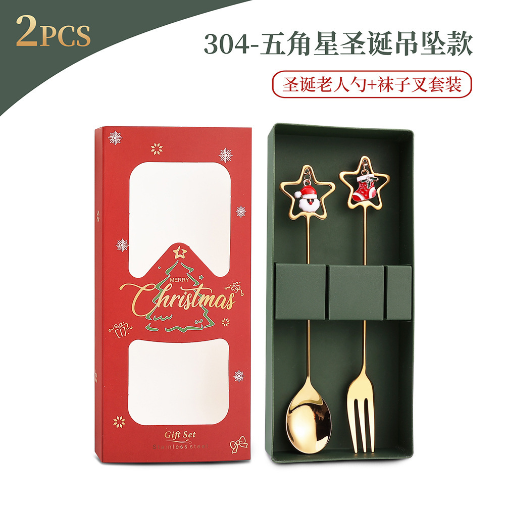 Cuchilleras de acero inoxidable transfronterizas muñecas de Navidad cucharas y tenedores juegos de regalo de café cucharas de postre horquilla de fruta pastel image 36