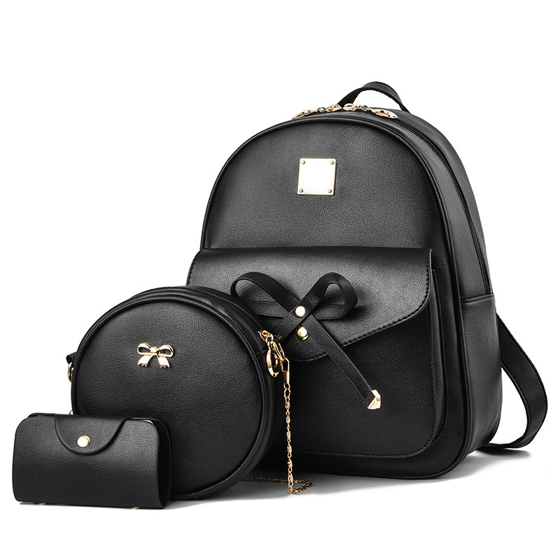 Mochila transfronteriza [Mochila] Superventas 2025 Nueva moda Mochila de tres piezas Gran capacidad Estilo coreano Lazo Bolso de mujer