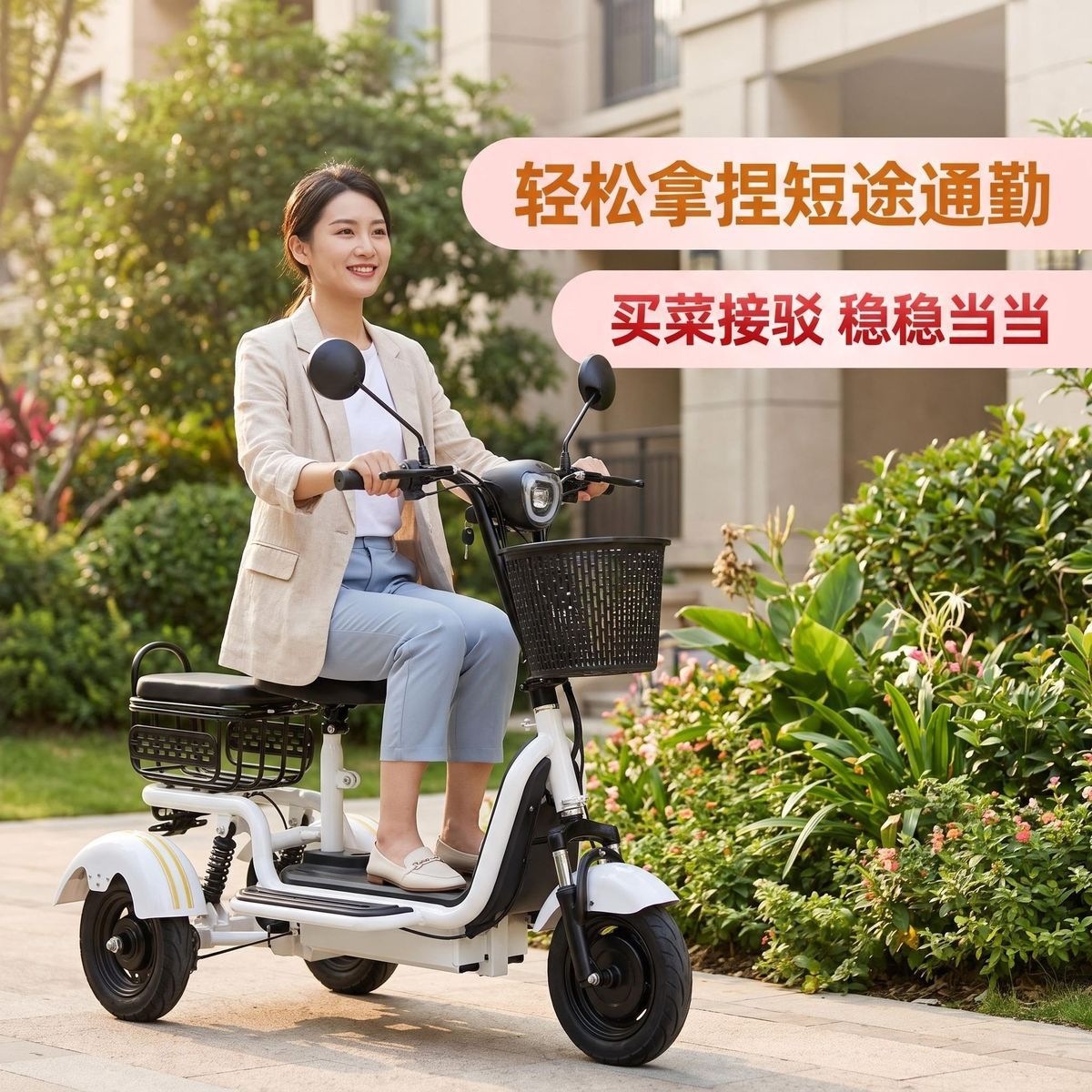 Lightweight foldable electric tricycle suitable for home shopping, elderly transportation, and picking up and dropping off children