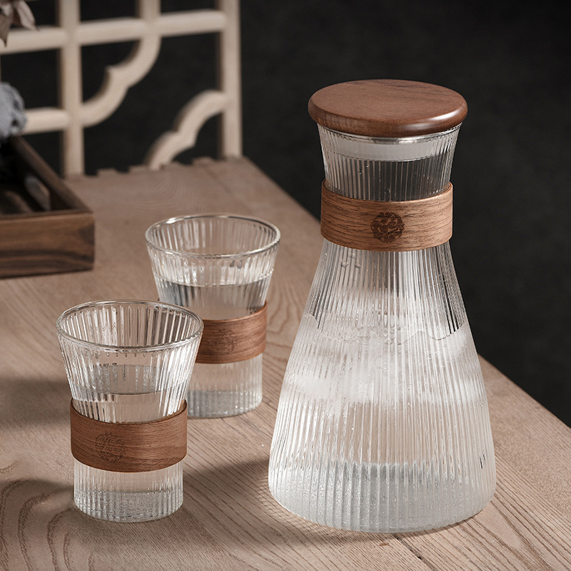 玻璃冷水壺耐高溫冷泡壺家用果汁壺大容量水具高級感木圈杯涼水壺