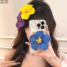 波西米亚氛围感边沙滩甜美发夹女扶桑花头花饰品夹子刘夹边夹