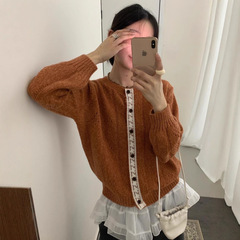 羊毛针织开衫 2025秋季新款 设计感减龄蕾丝拼接外套上衣女98305