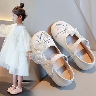 Girls' Hanfu Shoes Spring and Summer New Single Shoes Little Girls Princess Shoes Embroidered Chinese Style Soft Sole Children's Small Leather Shoes