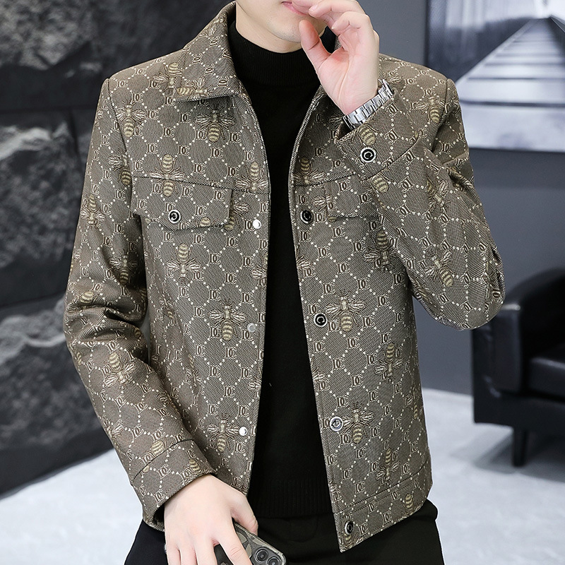 Autumn and Winter Jacket Men's Plaid High-end Handsome Lapel Woolen Jacket Casual All-match Thickened Short Windbreaker for Youth