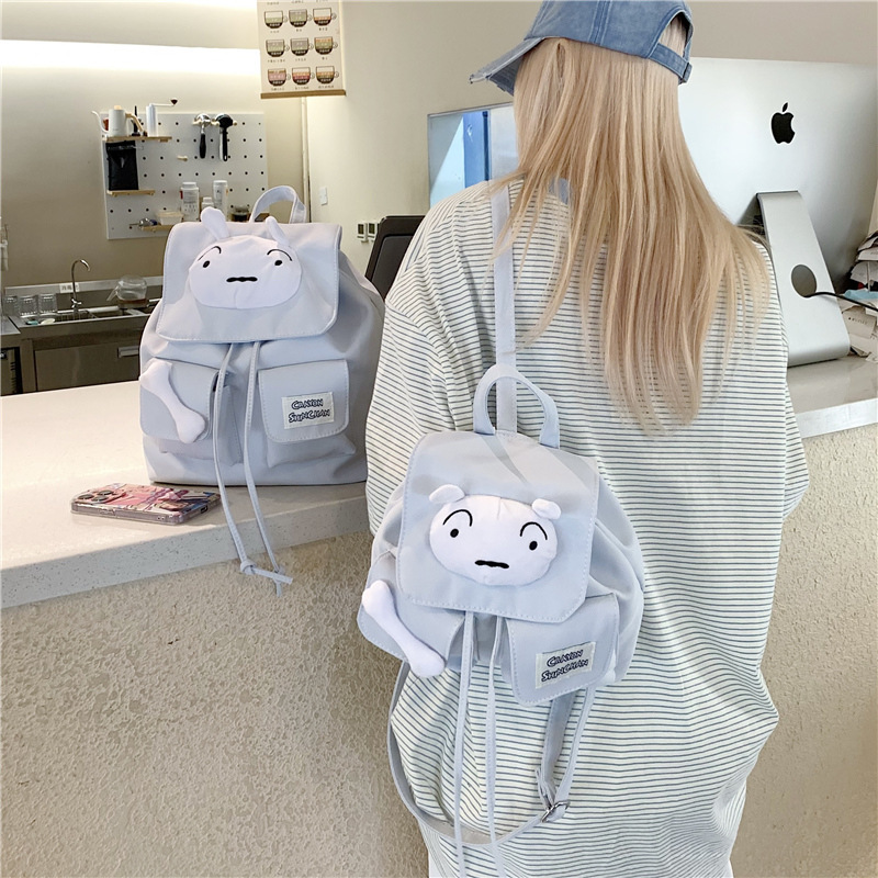 日本インスタイル白犬バックパックかわいいクレヨンしんちゃん多用途カジュアルバックパックキャンパススタイル学生スクールバッグ|undefined