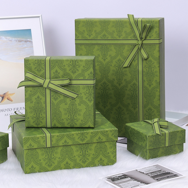 现货520情人节礼物盒绿色蝴蝶结天地盖包装盒口红香水礼品盒空盒