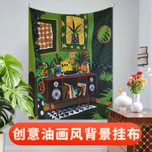 创意油画风背景装饰布 客厅现代简约挂毯 抽象艺术民宿酒店挂布