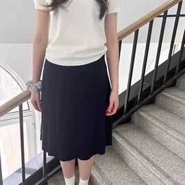 BM风 美式复古半身裙女新款学院风小个子高腰藏青色醋酸A字裙
