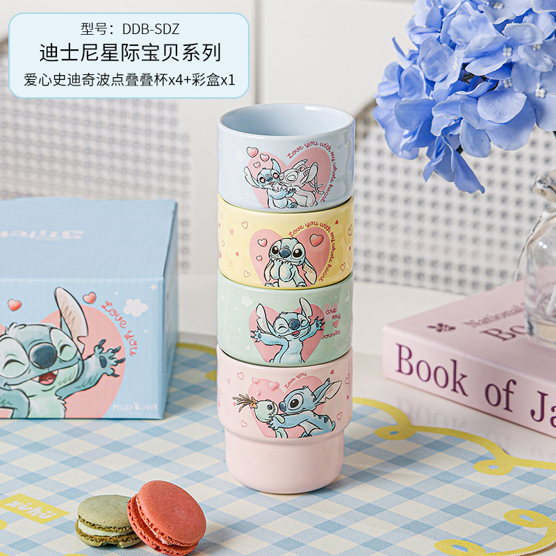 Stitch juego de vajilla de cerámica tazón de mango de dibujos animados ensaladera de cerámica tazón de arroz lindo vajilla personalizada caja de regalo
