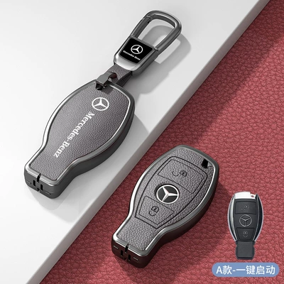 and Women's Key Case Leather | Car key bag - standard-model-a-one-button-start-2-button-gray-zinc-alloy-shell-car-logo-square-buckle-d-buckle