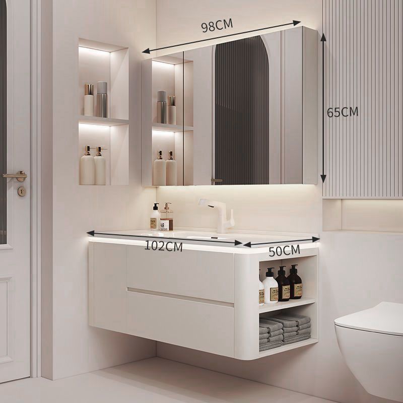 シンプルなクリーム風洗面台陶磁器一体盆現代トイレ知能実木浴室キャビネットセット洗面器|undefined