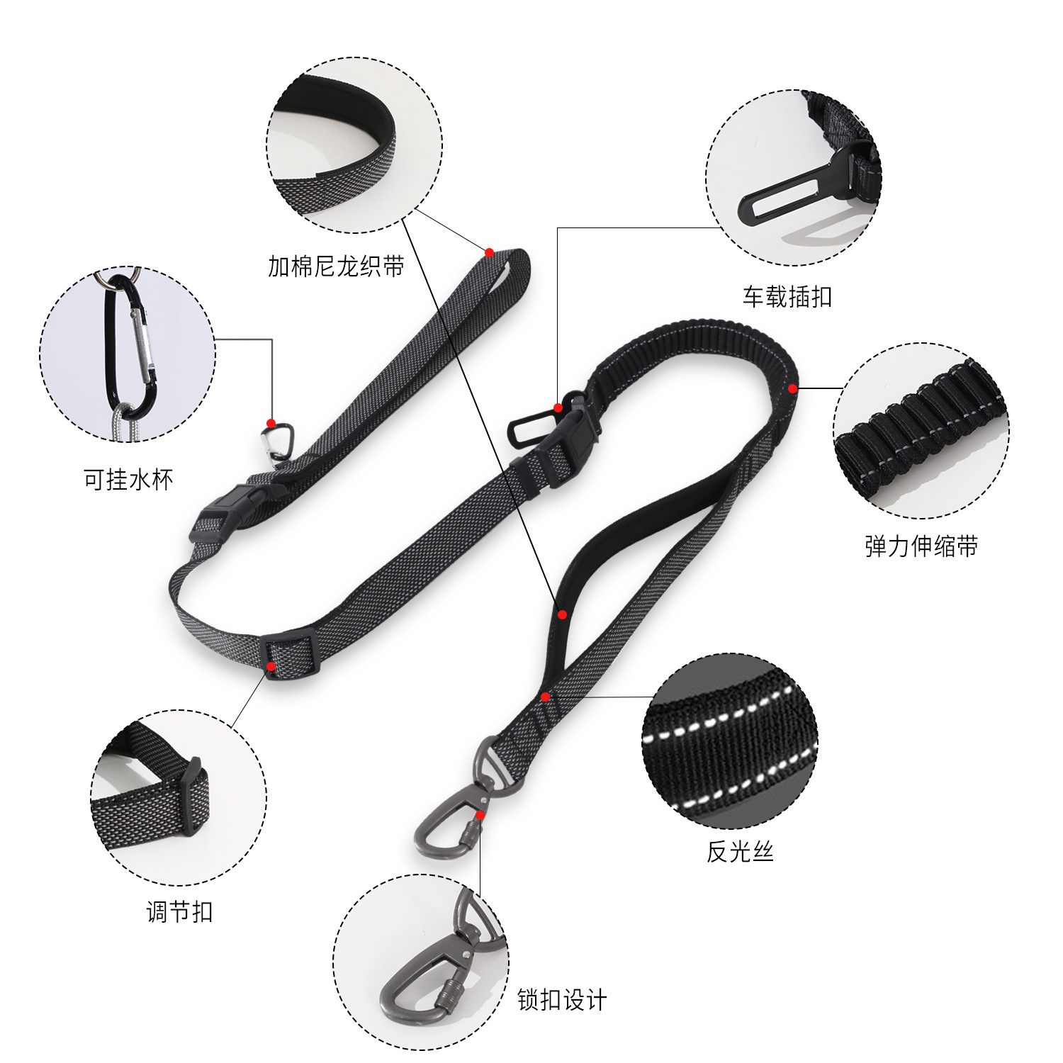 Cuerda multifuncional para pasear perros al aire libre de Amazon, cuerda de tracción elástica reflectante de nailon a prueba de explosiones para perros grandes