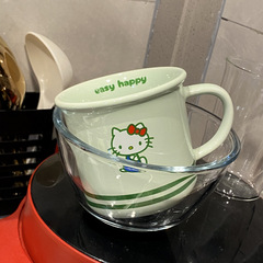 小清新薄荷kt陶瓷马克杯 卡通小猫插画美式咖啡杯 情侣水杯