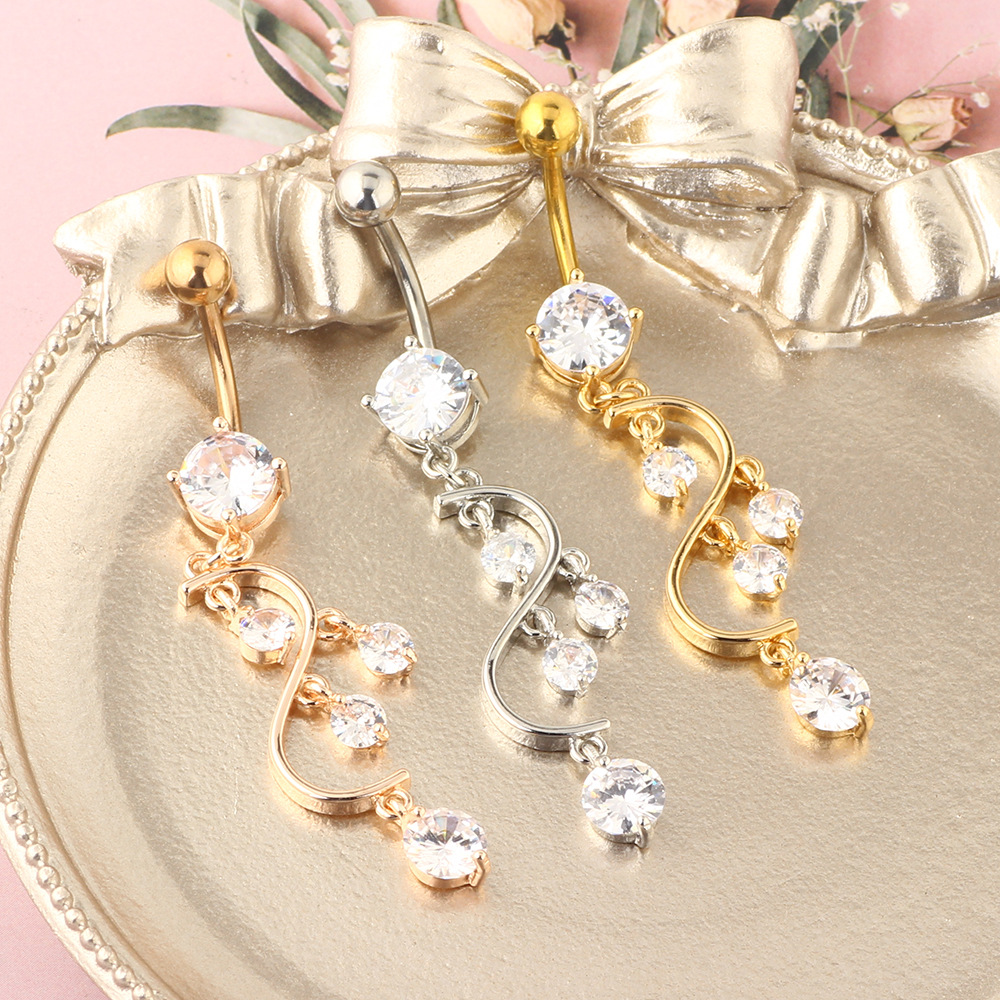 Rose Gold Belly Button Ring with 4 CZ Zircon Stones Stainless Steel Belly Piercing Jewelry detail image 8