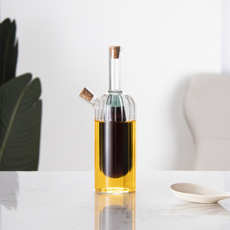 Botella de vinagre de vidrio creativa de cocina casera sellada de doble vidrio de salsa de soja botella de vinagre de condimento a prueba de fugas de aceite 2 - en - 1