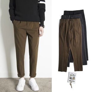 Woolen Pants Men's Straight Pants for Autumn and Winter Korean-style Fashionable Rear-elastic Waist All-match Small Pants Ankle-length Casual Pants for Men